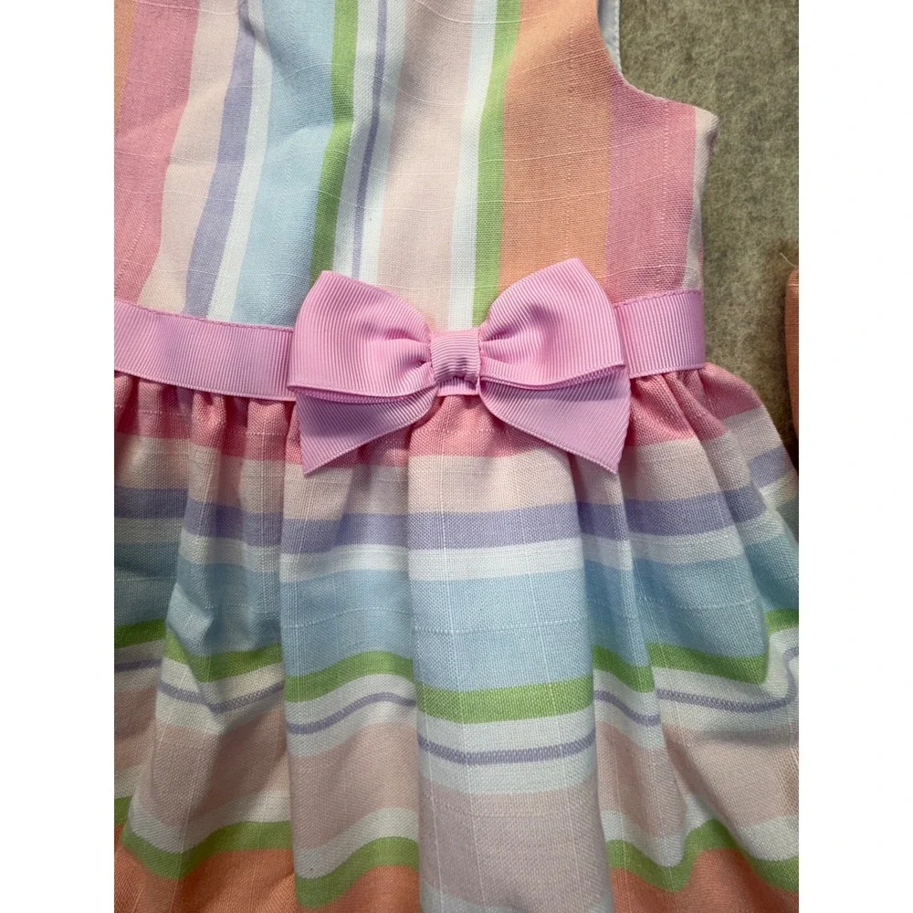 Bonnie Baby 3 Piece Dress Set Baby 18M Striped Bow Headband Diaper Cover